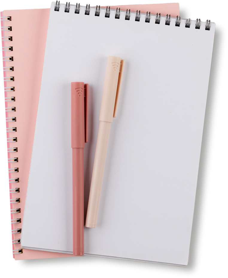 Isolated Pink Notebooks and Pens